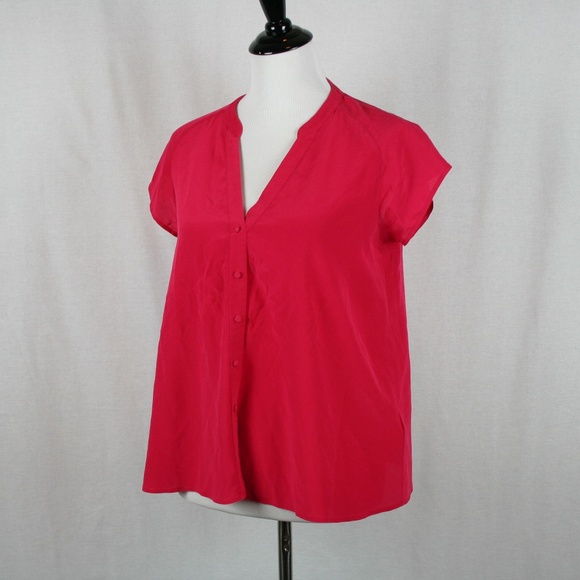 Joie 100% Silk Button Up Short In Fuchsia - Picture 7 of 7